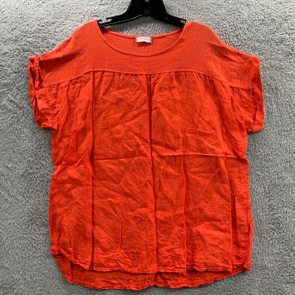 SAIPH Blouse Womens 2X Top Linen Made in Italy Orange
